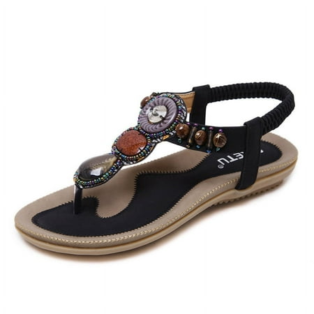 

Women s Summer Sandals Bohemian Beaded Ankle Walking Strap Casual Flip Flops Ladies Beach Sexy Flats Comfortable Shoes
