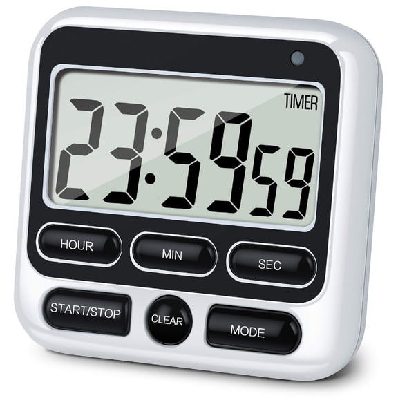 KTKUDY Digital Kitchen Timer with Mute/Loud Alarm Switch ON/Off Switch, 12-Hour Clock & Alarm, Memory Function Count Up & Count Down for Kids Teachers Cooking, Large LCD Display, Strong Magnet ,Black