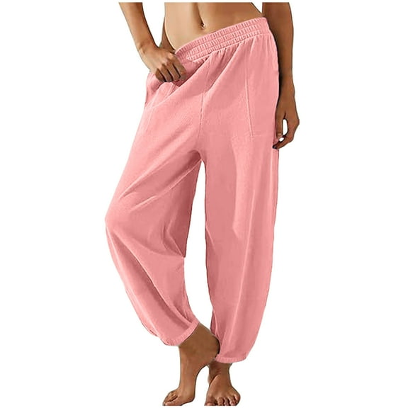 FNFYFH Women's Sweatpants Casual Elastic Waist Pant Loose Fit Fall Winter Running Athletic Hiking Thermal Jogger Trousers Pink,M