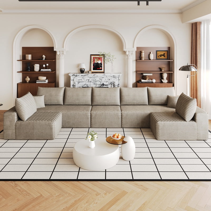 Modern Cloud U-Shaped Sectional Sofa, Modular Upholstered Sofa Couch, lush Corduroy Fabric Deep Seat Corner Sofa for Living Room, Apartment, No Assembly Required