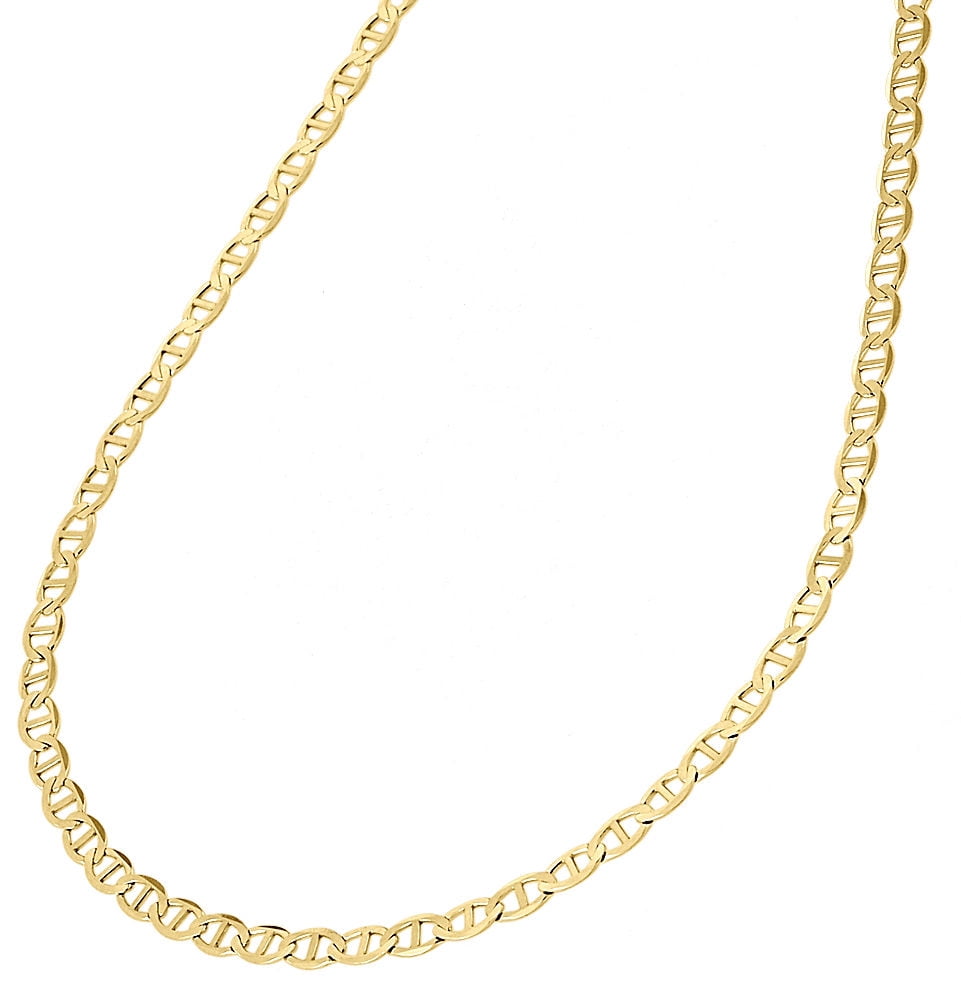 Real 10K Yellow Gold Solid Flat Mariner Chain 2.50mm Necklace Plain 24 Inches