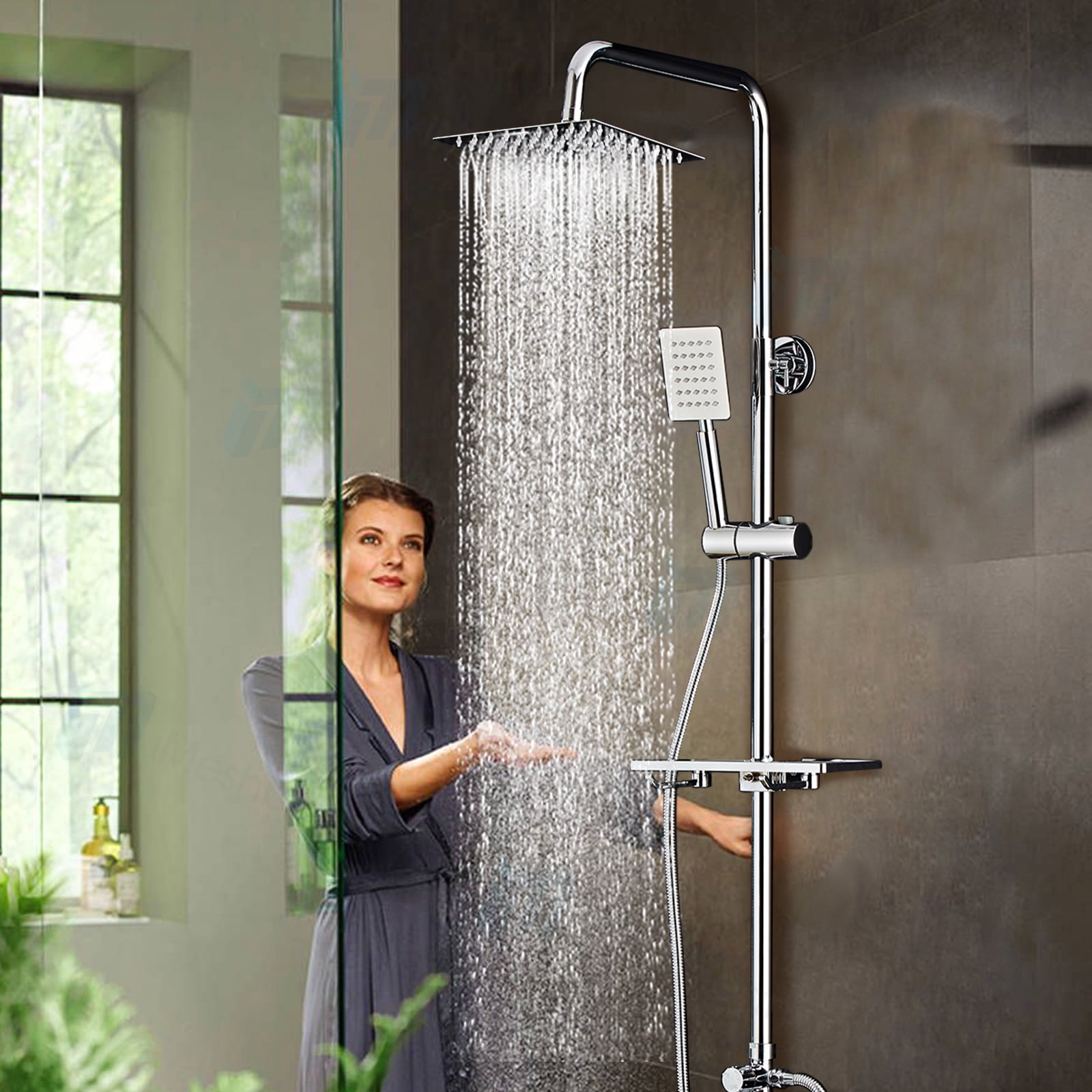 iMeshbean Luxury Shower Faucet Set Rainfall Shower Head Combo Set Wall Mounted Mixer Valve