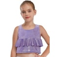 thumbnail image 3 of inlzdz Débardeur Métallisé à Volants pour Filles Sans Manches de Danse Jazz Court Col Rond T-Shirt Violet m, 3 of 5