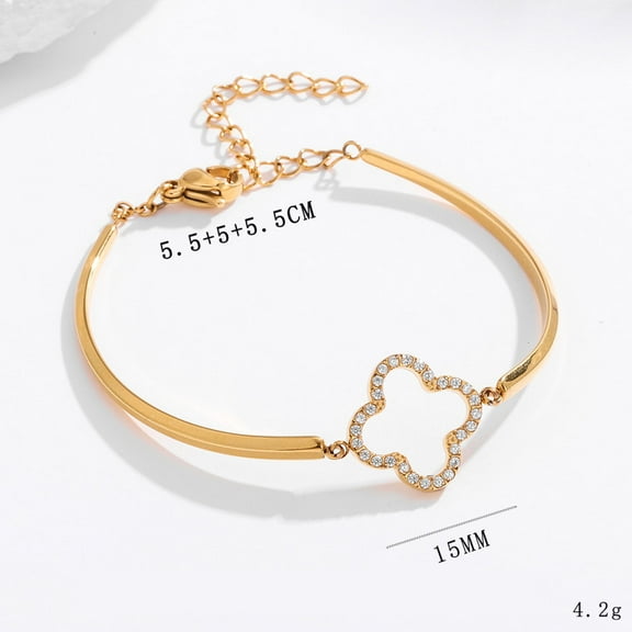 Lucky four-leaf clover bracelet, suitable for women and girls, high-end fashionable large four-leaf clover bracelet, 14K gold plated, set with moissanite.