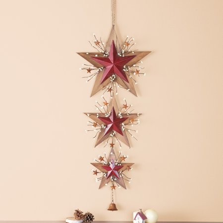 Rustic Hanging Country Barn Stars With Bell 3 Descending Sizes