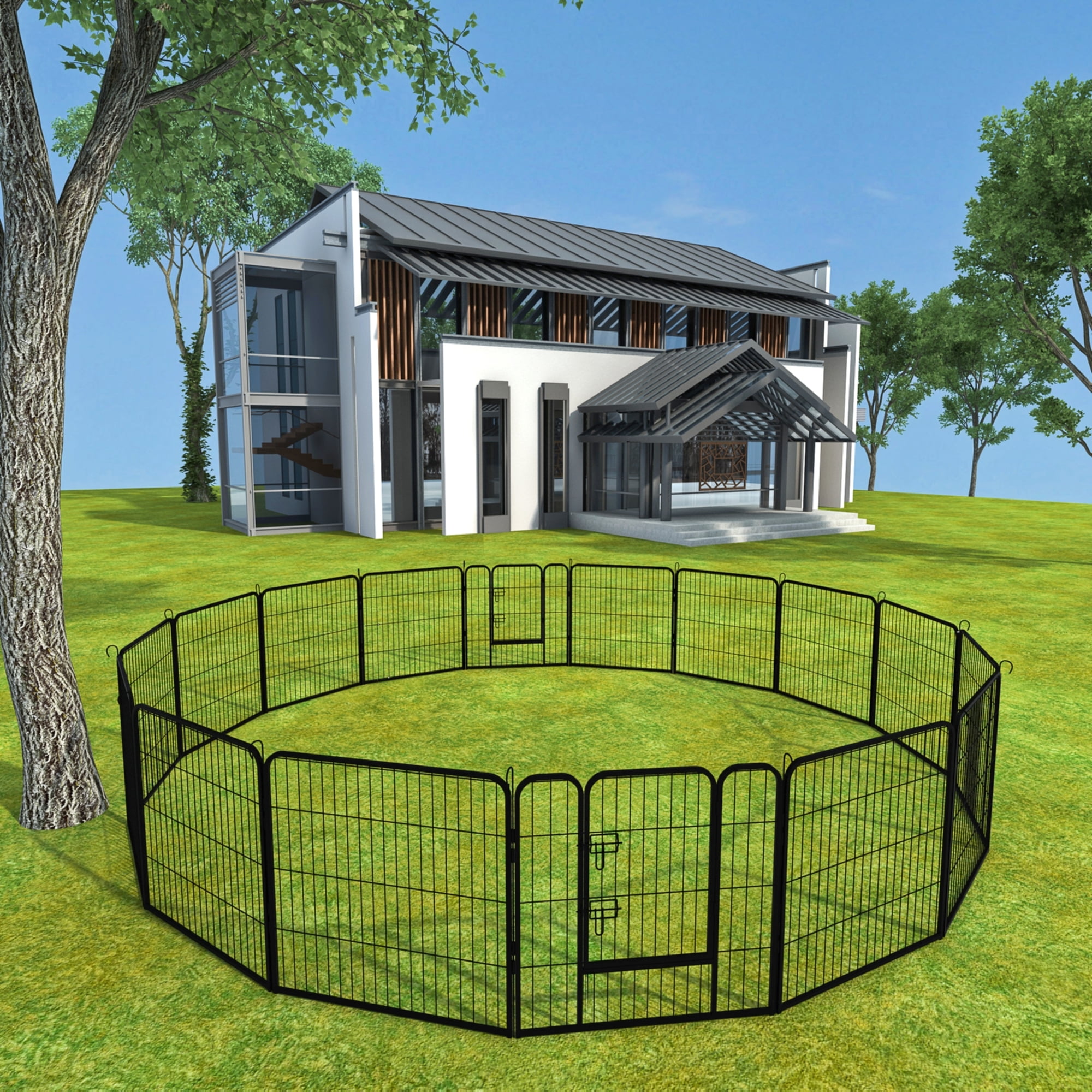 Pefilos 16-Panel Heavy Duty Metal Pet Playpen Portable Outdoor Folding 31.5"x31.5" Large Indoor Metal Puppy Dog Run Fence 2 Doors, Black Pefilos 16-Panel Heavy Duty Metal Pet Playpen Portable Outdoor Folding 31.5"x31.5" Large Indoor Metal Puppy Dog Run Fence 2 Doors, Black