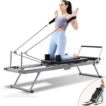 Home Foldable Pilates Reformer, Big Size-5 Metal Resistance Springs-Pilates Machine & Equipment for Gym Workout, Up to 400 lbs Weight Capacity-Solid Basic Reformer for Beginners
