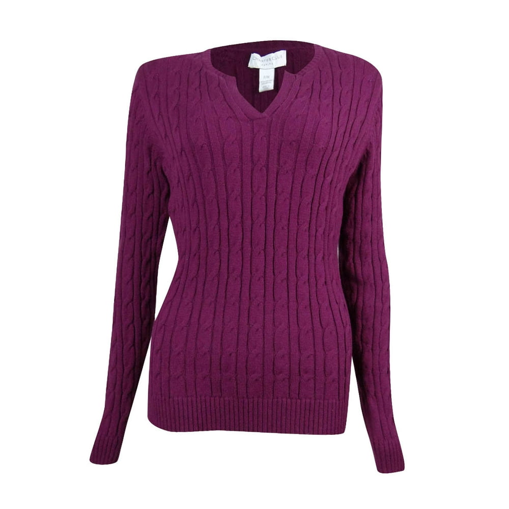 Charter Club - Charter Club Women's V-neck Cable Knit Sweater (0X, Acai ...