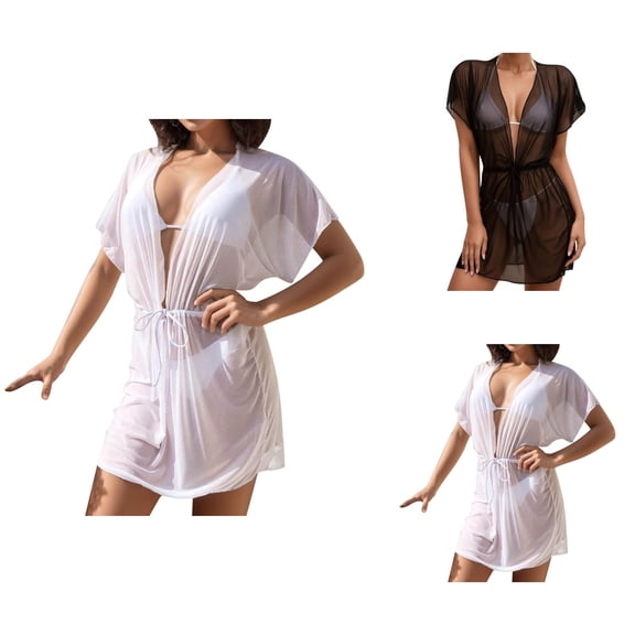Swim Coverups for Women 2026 Bathing Suit Cover Ups for Women Beach Up Up Swimwear Cover-Up Set for Women – Sheer Mesh Wraps and Lace Bikini Cover Pom Solid Beachwear Beachwear