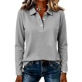 thumbnail image 2 of Polo Shirts For Women Lapel Collar 3 Buttons Long Sleeve Tops Loose Fit Button Down Breathable Golf Shirts Casual Athletic Dry Fit T-Shirt, 2 of 5