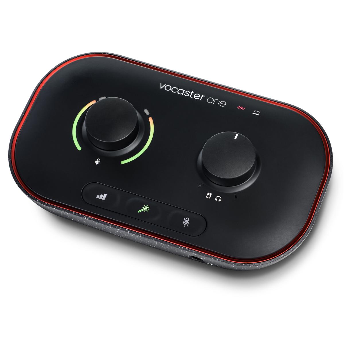 Focusrite Vocaster One Studio Essential Podcasting Kit with Vocaster DM1 Microphone and HP60v Headphones, Bundle with H&A Broadcast Arm
