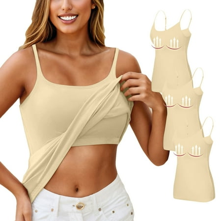 3 PCS Built In Bra Tank Tops for Women Camisole Adjustable Spaghetti Strap Shelf Bras Yoga Workout Basic Padded Undershirts