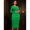 thumbnail image 3 of Women'S Plus Size 1920s Flapper Dress Sleeveless Deep V Neck Fringe All over Tassel Tiered Prom Party Midi Dress Green S, 3 of 5