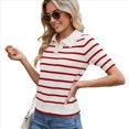 thumbnail image 3 of de Punto A Rayas de Corta para Mujer, Camiseta Corta con Cuello en V Vintage, Corte Entallado, Estética para Salir. Rojo S, 3 of 9