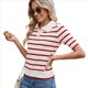 thumbnail image 3 of de Punto A Rayas de Corta para Mujer, Camiseta Corta con Cuello en V Vintage, Corte Entallado, Estética para Salir. Rojo M, 3 of 9