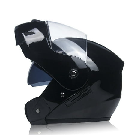 Unisex Flip Up Racing Helmet Modular Dual Lens Motorcycle Helmet Bright black with transparent (Best Racing Helmet Designs)