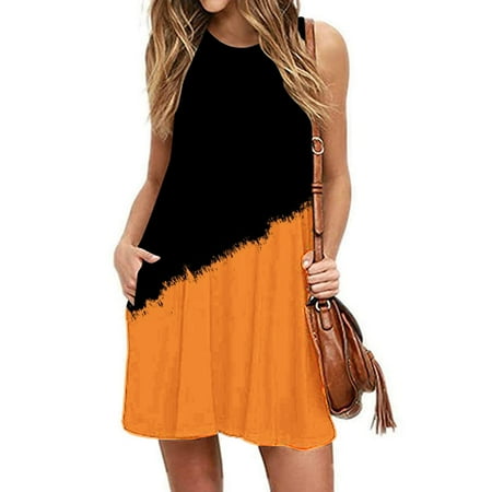 

Giligiliso Clearance Sundresses For Women Women Fashion Summer Casual Sleeveless Round-Neck Printing Dress Loose Dress