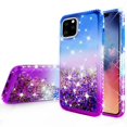 thumbnail image 2 of Apple iPhone 12 / iPhone 12 Pro Case, Liquid Glitter Phone Case for Girls Women with Tempered Glass Screen Protector - Purple/Blue, 2 of 5