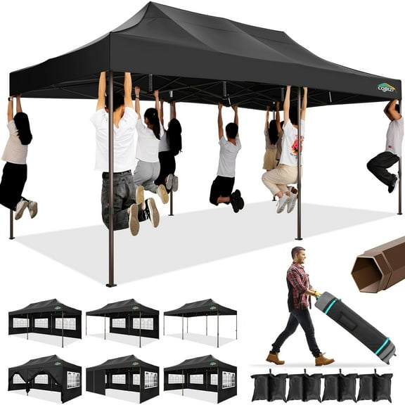 COBIZI 10x20 Pop Up Canopy Heavy Duty Canopy with 6 Removable Sidewalls, Commercial Heavy Duty Pop Up Tent for Parties All Weather Waterproof and UV 50 Wedding Tent with Roller Bag(Frame Upgrade)