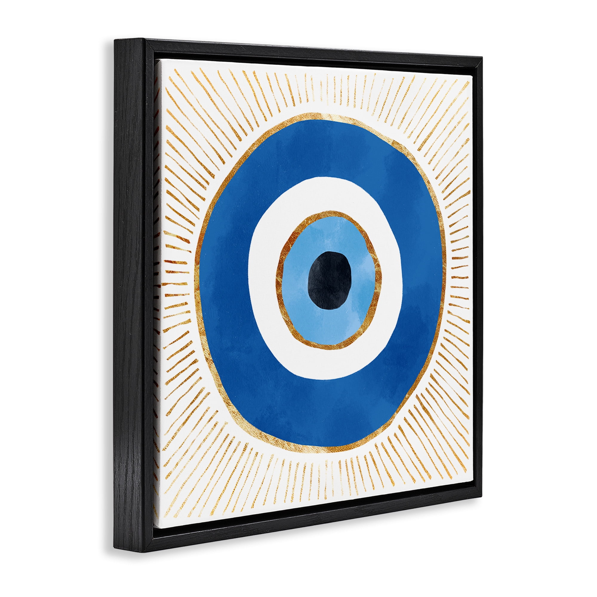 Stupell Industries Evil Eye Symbol Striped Rays Abstract Painting Black Floater Framed Canvas Art Print Wall Art, 25 x 25