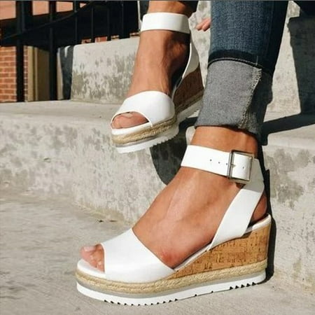 

HIMIWAY Sandals Women Women s Sandals Retro Womens Fashion Open Toe Platform Wedges Shoes Ladies Roman Sandals White 43