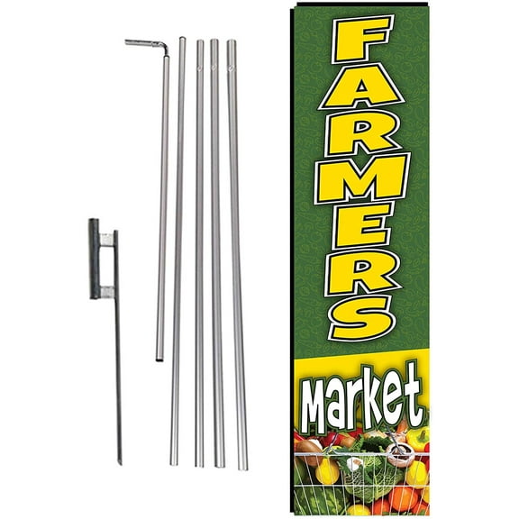 Farmer's Market Fresh Produce Advertising Rectangle Feather Banner Swooper Flag Sign with Flag Pole Kit and Ground Stake