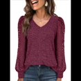 thumbnail image 3 of Blusas de Encaje de Larga para Mujer, Suéteres de Cuello en V A para Otoño 2025, Atuendos Elegantes e Informales de Invierno Vino Tinto S, 3 of 8