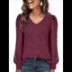 thumbnail image 3 of Blusas de Encaje de Larga para Mujer, Suéteres de Cuello en V A para Otoño 2025, Atuendos Elegantes e Informales de Invierno Vino Tinto M, 3 of 8