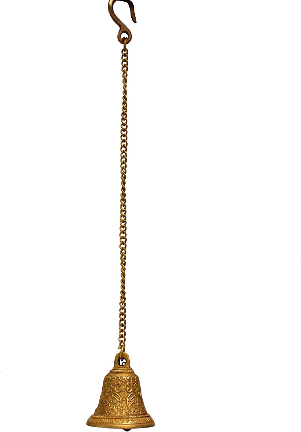 Purpledip Brass Hanging Bell: For Home Temple, Door, Hallway, Porch or Balcony; Unique Décor Gift Chain length 15 inch(10783)