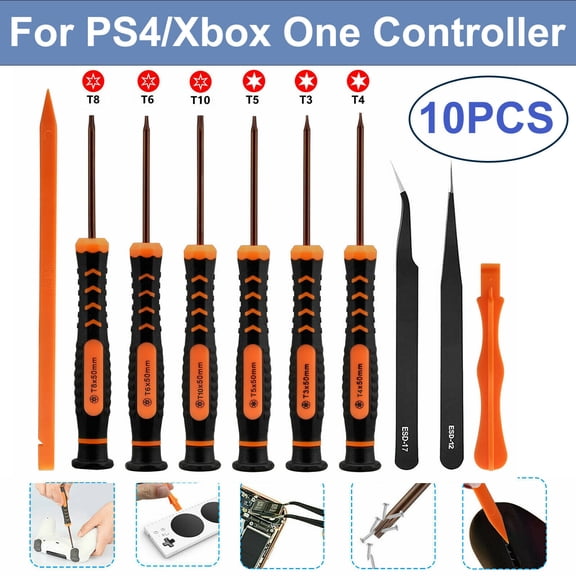 10 PCS Repair Screwdriver Set for Xbox One/PS4 PS5 Controller, Non-slip Torx Security Screwdriver Tweezer Pry Repair Tool Kits