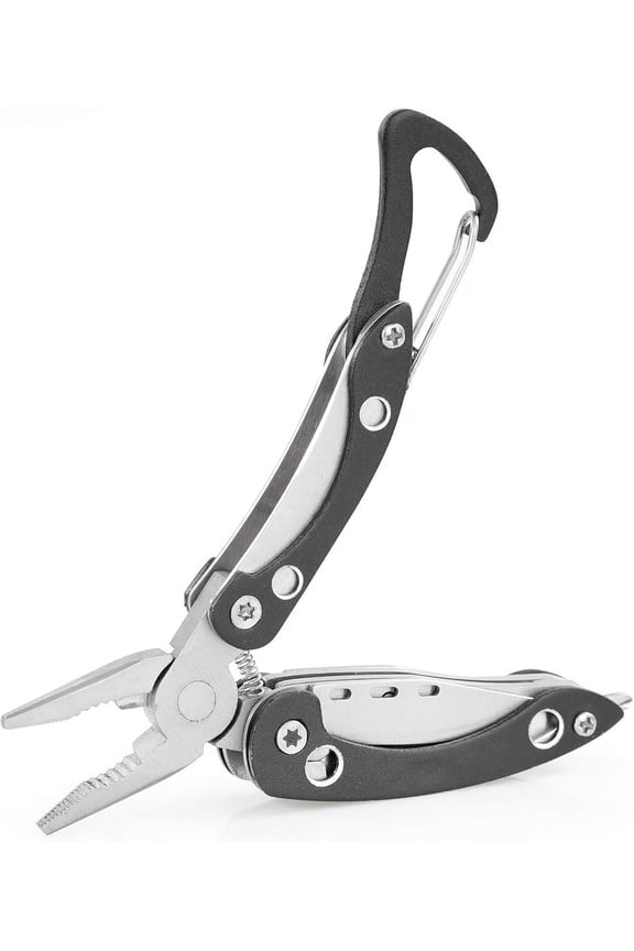 8 in 1 Multitool Pocket Knife Pliers, Compact Emergency Survival Tool for Outdoor Camping Hiking, Black Portable Folding Knife with Keychain