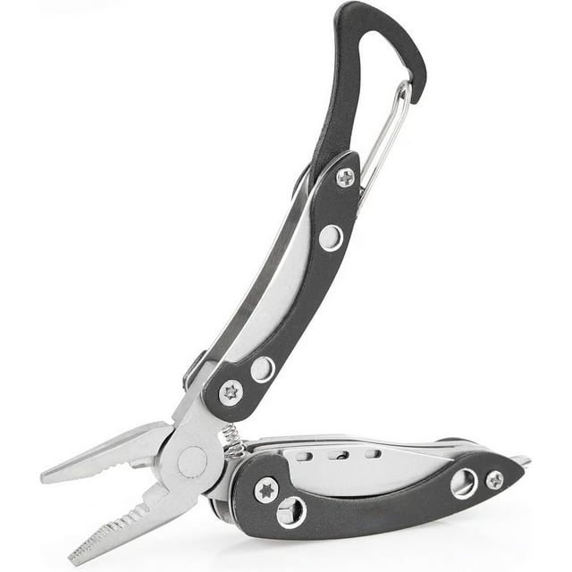 Get Outdoors, Couteau Multifonction 8 en 1, Outil d'Urgence Extérieur, Pinces + Lame, Design Compact, pour Randonnée, Équipement de Survie, Compagnon de Voyage Hzhnb Prix Réduit / Acier Inoxydable, Noir