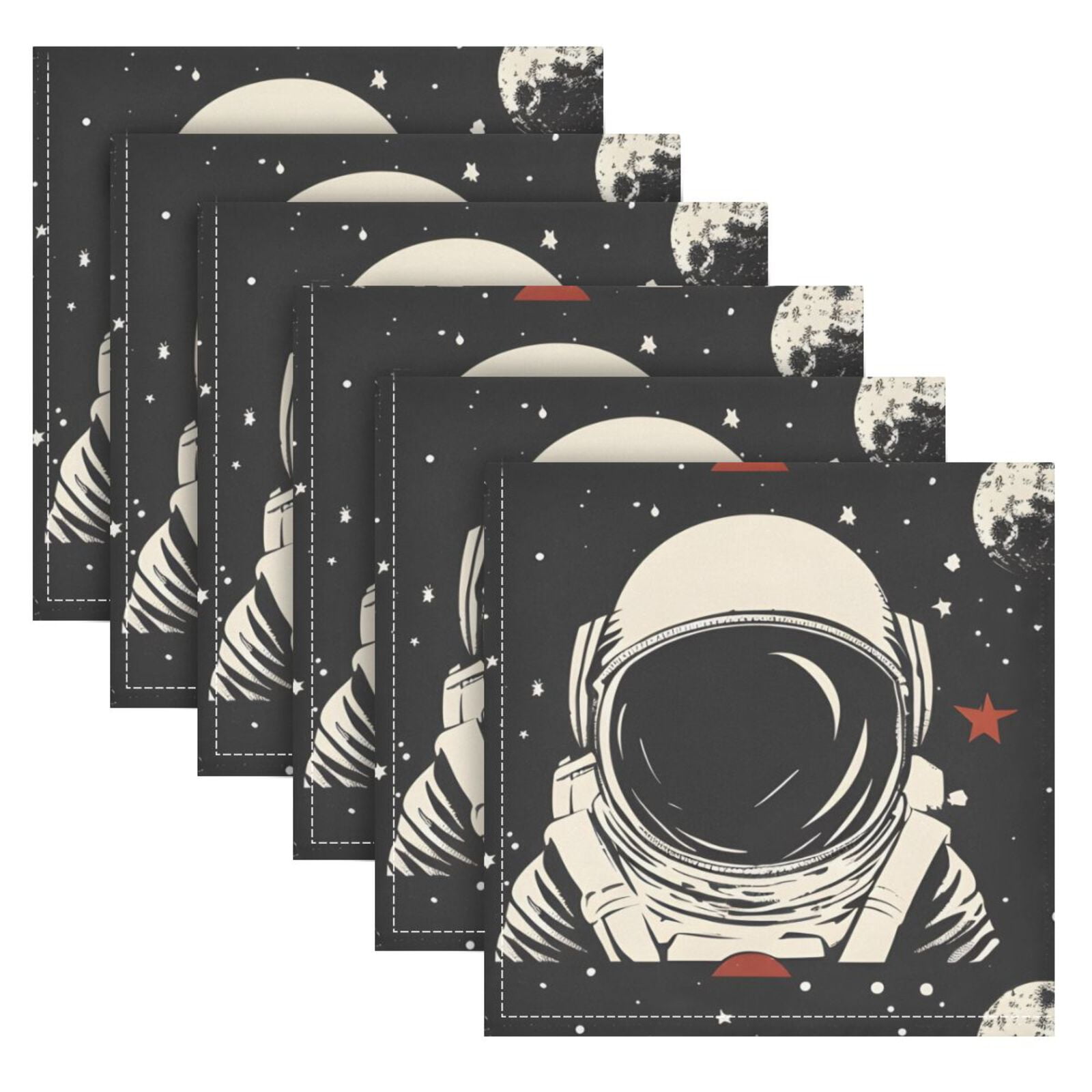 JSTEL Astronaut Portrait Moon Starry Sky Cloth Napkins Set of 6, 20x20 Inch Washable and Reusable Napkin for Decoupage Dinner Party Everyday Use