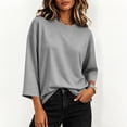 thumbnail image 4 of Hurxie Womens T-Shirt Casual 3/4 Sleeve Boxy Tops Loose Fit Crew Neck Basic Shirts Gray,L, 4 of 7