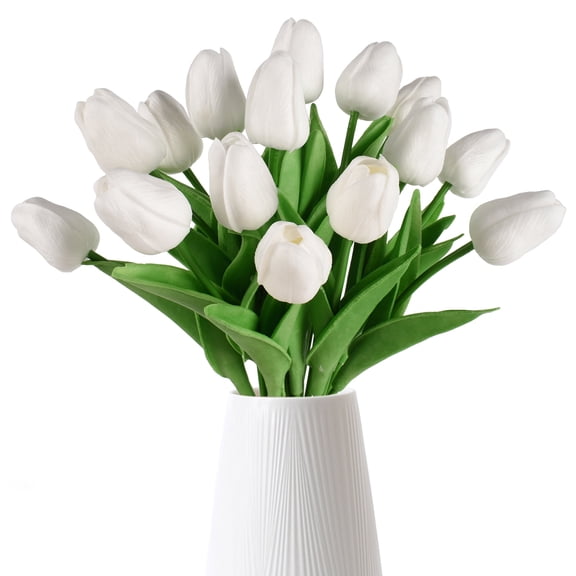 HUIANER 15 Pcs Artificial White Tulips, Real Touch Faux Tulip Flowers for Vase, Spring Home Decor, Wedding Centerpieces and Table Decorations