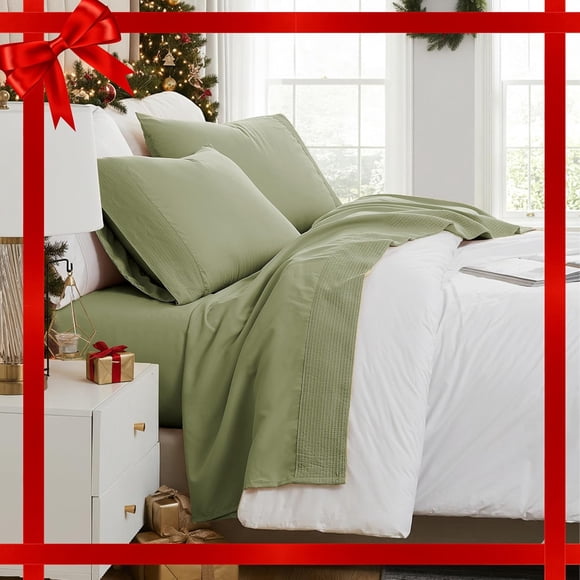 Southshore Fine Living, Inc. Twin Size Sheet Set, Deep Pocket Twin Bed Sheets Set with 1 Fitted Sheet, 1 Flat Sheet, and 1 Standard Pillow Case, Sage Green Sheets Twin Size