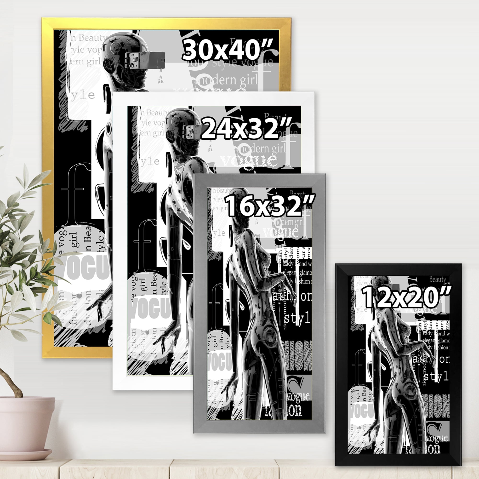 Designart 'Black and White Cyborg Body I' Modern Framed Art Print