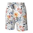 thumbnail image 6 of Uemuo Lilies Flowers Pattern Men's Swim Trunks Hawaiian Beach Bathing Suit Swimsuits Beach Quick-Dry Shorts with Pockets-, 6 of 9