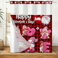 thumbnail image 4 of MIZHONA Valentine's Day Red Black Plaid No Hooks Shower Curtains with Snap in Liner Funny Gnomes Fabric Bathroom Curtain,71"× 83", 4 of 5