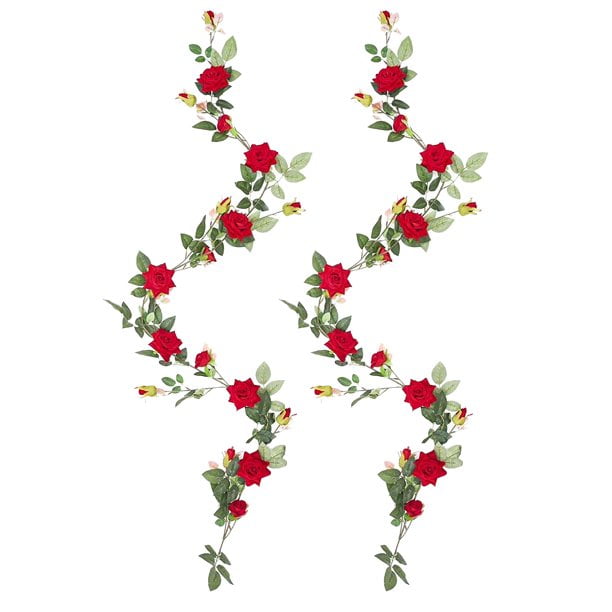 Dearhouse 2 Pack Artificial Red Rose Vines Fake Silk Flowers Rose