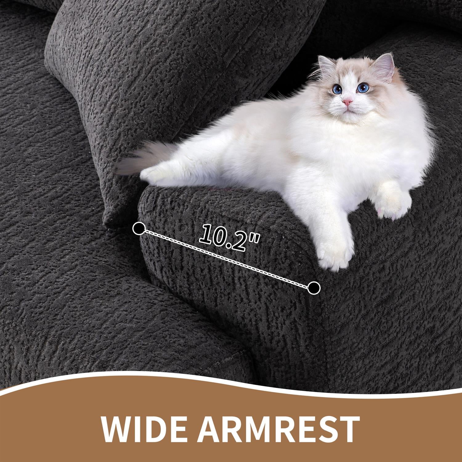 Demi Bonn 103" 4-Seater Compression Sofa Couch with Wood Grain Chenille Fabric, Full Sponge Cushion and 2 Cozy Pillows for Living Room, Gray