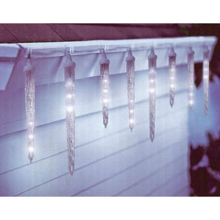 Set of 10 Clear LED Dripping Icicle Christmas Lights - White Wire