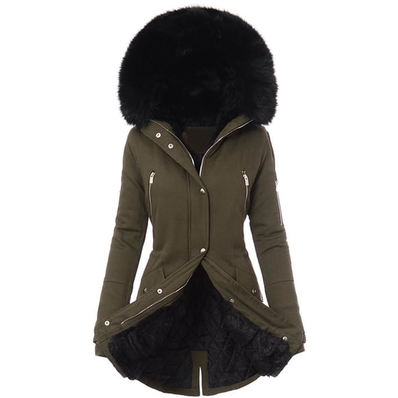 Meichang Winter Coats for Women Hooded Warm Winter Overcoat with Faux Fur Lined, Winter Parka Jacket with Zipper Pockets Thick Thermal Outerwear Petite Jacket for Women