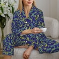 thumbnail image 6 of Fuzoiu Uncaria Flower Print Women's Long-Sleeved Pajama,Lounge Button Down Nightwear,Womens Notch Collar Pajama Set-Medium, 6 of 7