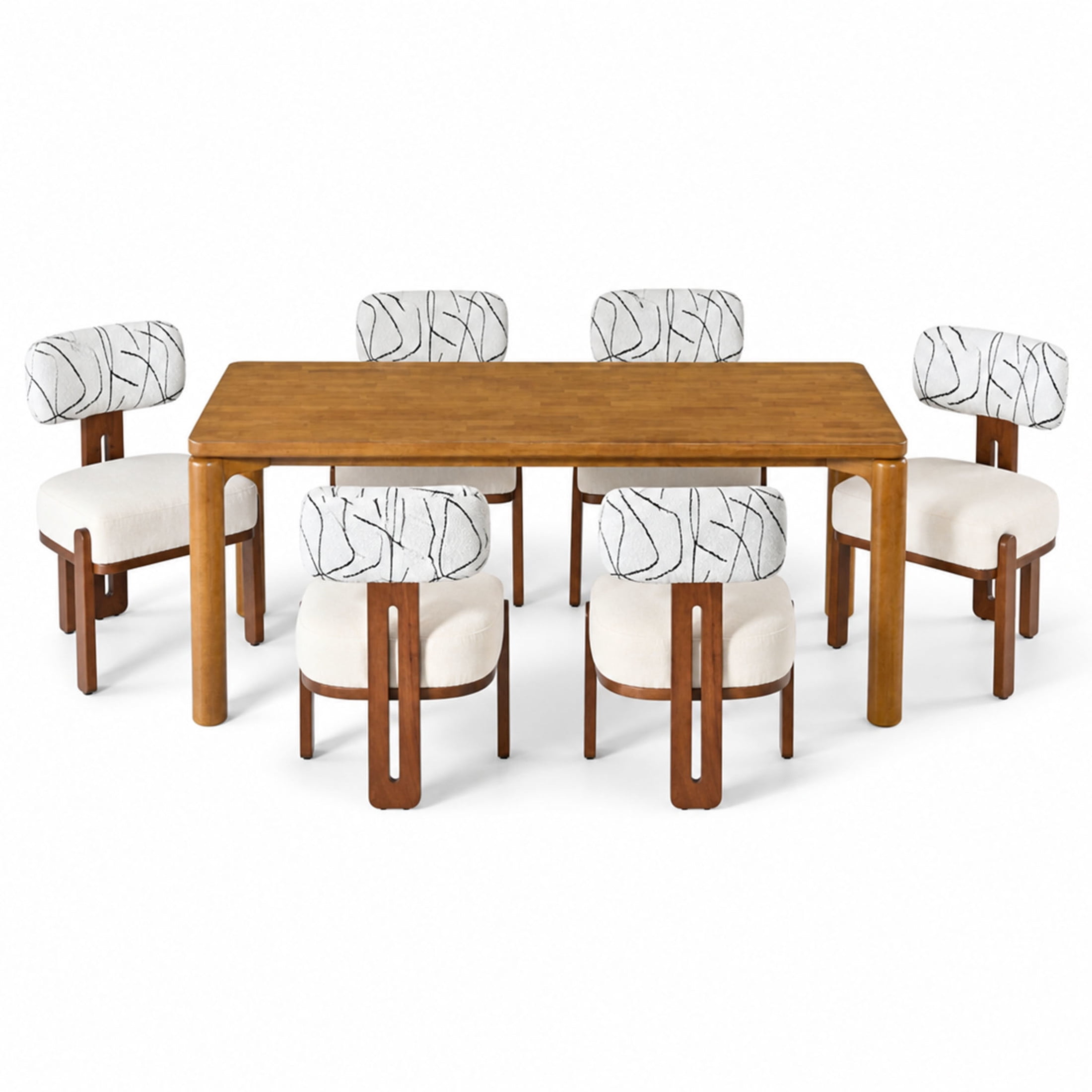 Christopher Knight Home 7-Piece Dining Set with 70" Wood Table and Armless Chairs, Walnut+Beige