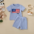 thumbnail image 2 of Baby Toddler Boy 4th of July Outfits 6 12 18 24 Months 2T 3T 4T Flag Embroidery Waffle Short Sleeves T-Shirt Elastic Shorts Set 2 Clothes Kaprioy Mamas Boy Baby Clothes, 2 of 9