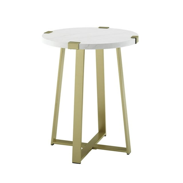 Pemberly Row Table d'Appoint en Métal Moderne - Faux Marbre Blanc et Or