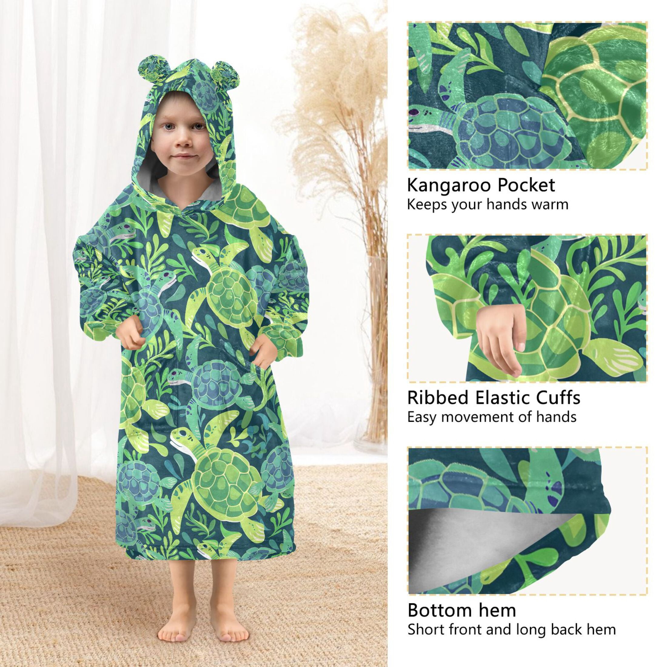 joogoo Blanket Hoodie for Cute Turtles and Seaweed Oversize Sweatshirt 3-14 YR L