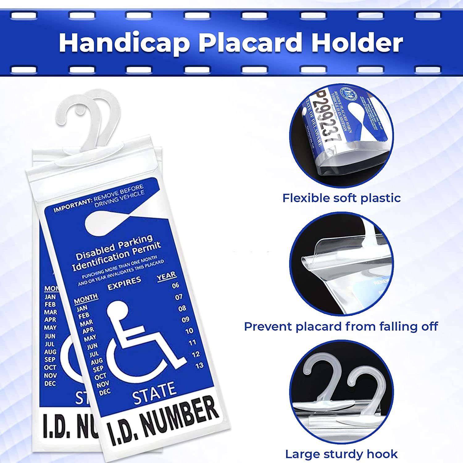 Handicap Placard Holder for Auto 10.6" x 5" with Large Hanger Ultra