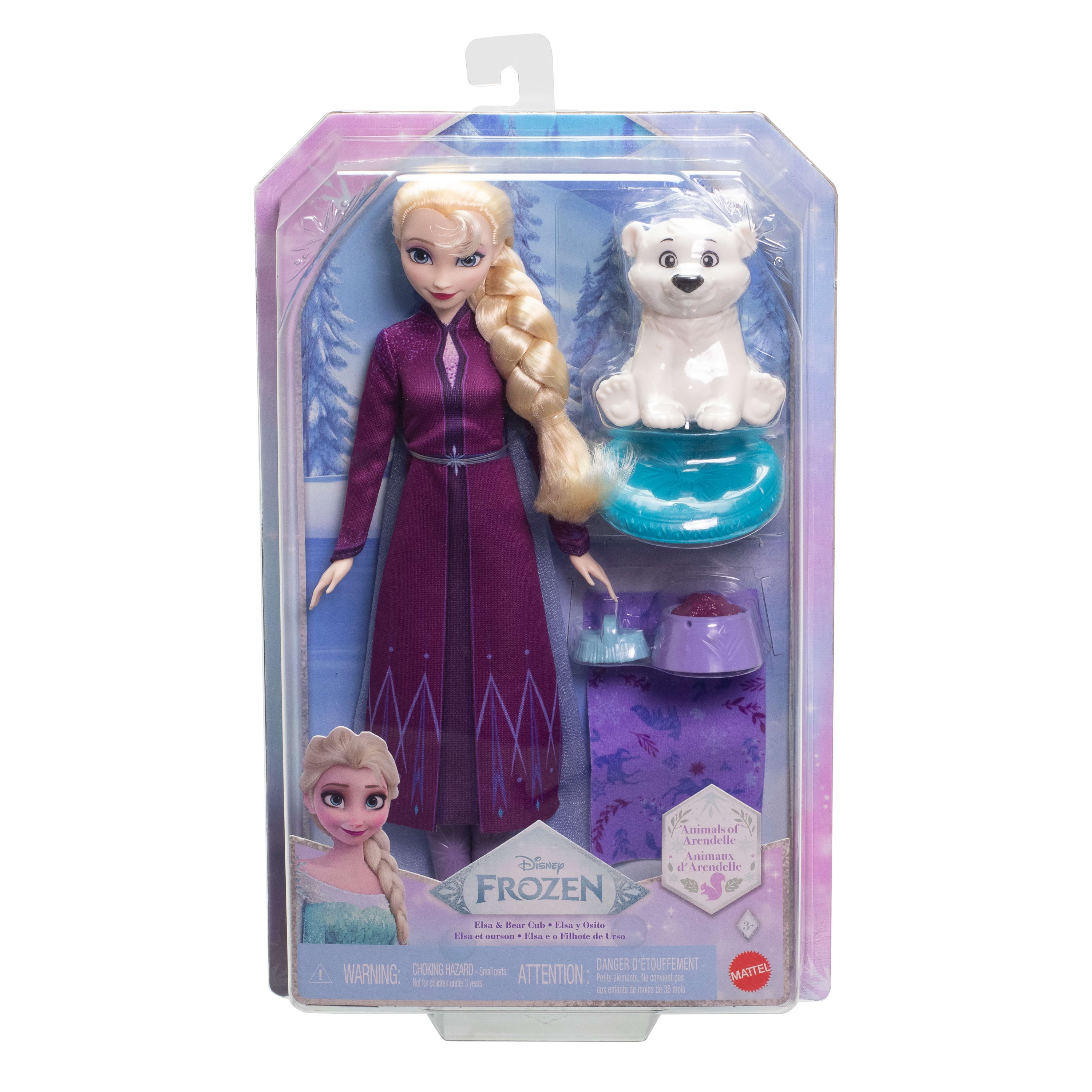 Disney Frozen Elsa Fashion Doll & Polar Bear Cub Figure with 4 Nurturing Accessories